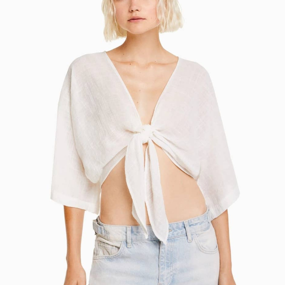 New women's white front tie tank size XS